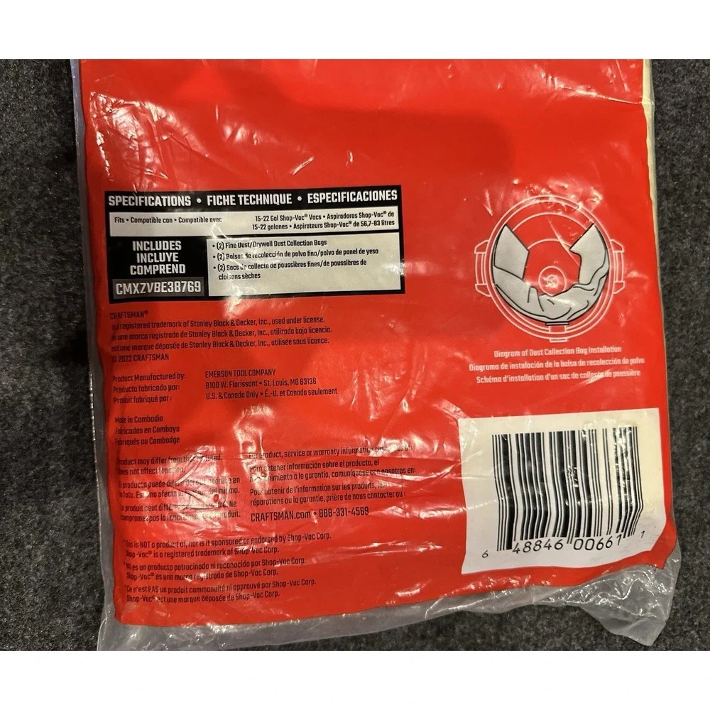 CRAFTSMAN Shop-Vac CMXZVBE38769 Fine Dust-Drywall Dust 2 Bags Sealed New